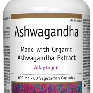 Ashwagandha supplement featuring organic extract, promoting wellness and vitality in a natural form.